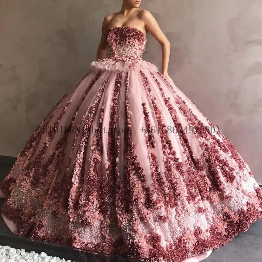 Красивые пышные платья фото Милое 3D Цветочное платье Quinceanera с блестками принцессы для конкурса милое б