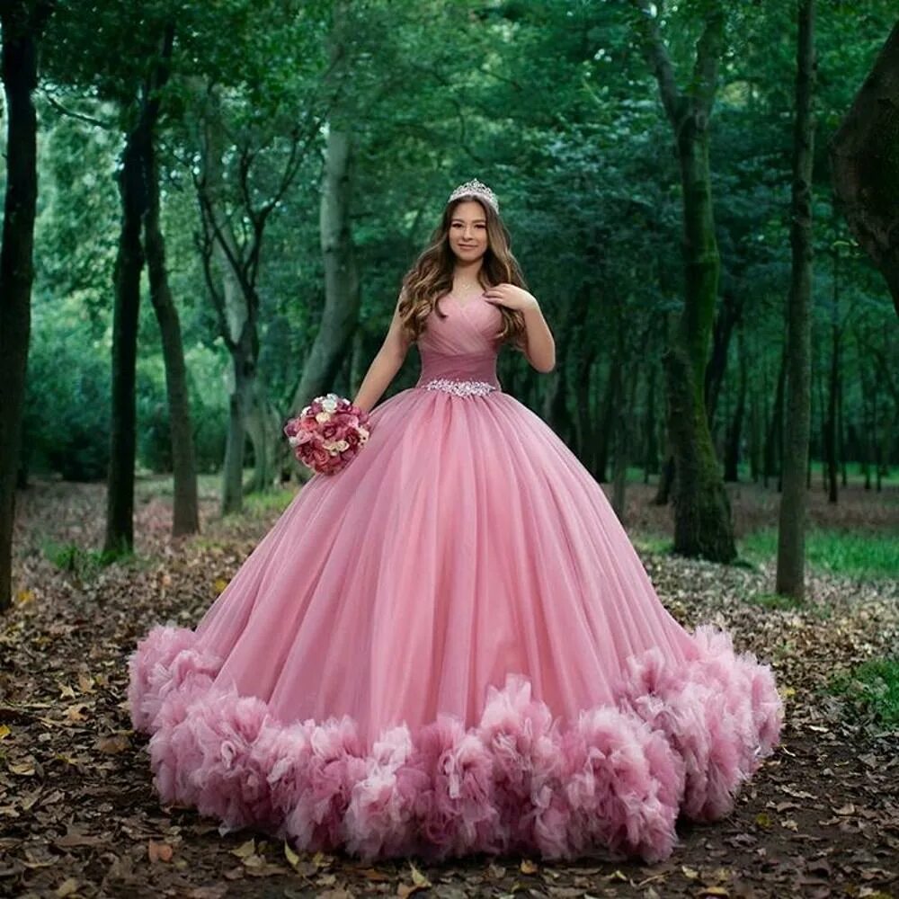 Красивые пышные платья фото Синий розовый шарик Gowns Strapless Тюль Puffy Quinceanera одежды H14924 ППЗУ Op