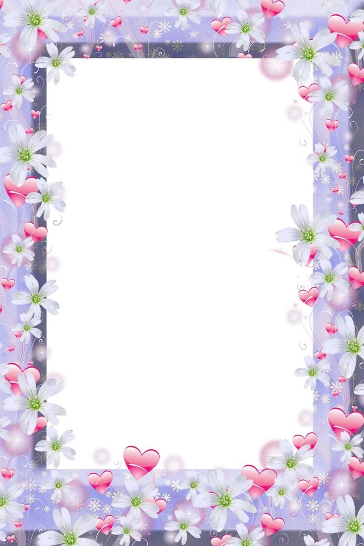 Красивые рамки для оформления фотографий Transparent Violet PNG Frame with Flowers and Hearts Flower frame, Scrapbook fra