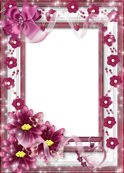 Красивые рамки для оформления фотографий онлайн бесплатно Beautiful Flower Transparent Frame with Pink Bow Flower frame, Picture frame des