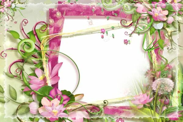 Красивые рамки для оформления фотографий онлайн бесплатно Pink and Green Flowers PNG Frame