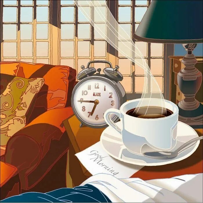 Красивые рисованные картинки с добрым утром Bon dia... un cafè? / Buenos días... un café? / Good morning ... coffee? Coffee 