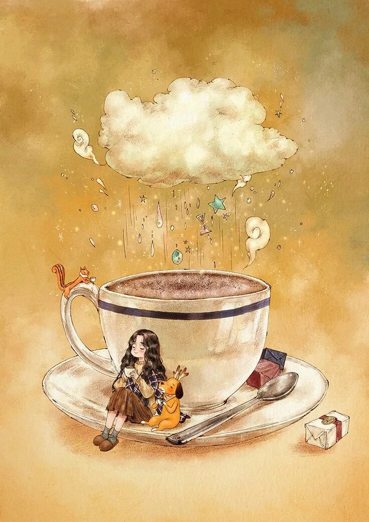 Красивые рисованные картинки с добрым утром Ghim trên Coffee, Tea, or
