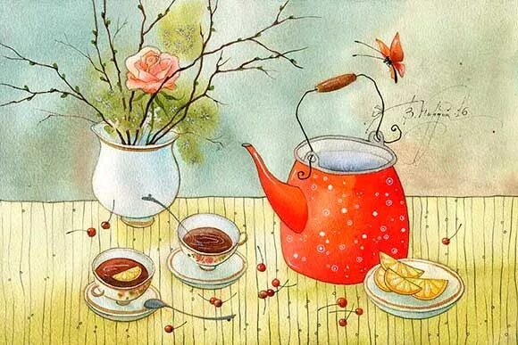 Красивые рисованные картинки с добрым утром аранжировка (Виктория Кирдий) Flower illustration, Tea illustration, Kawaii illu
