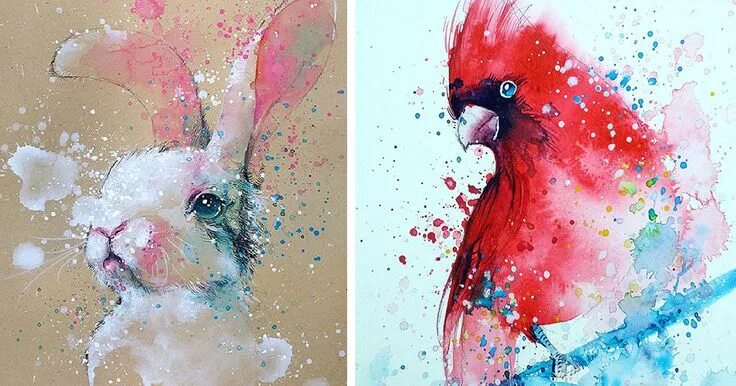 Красивые рисунки красками фото Splashed Watercolor Paintings By Tilen Ti Painting, Watercolor splash, Watercolo