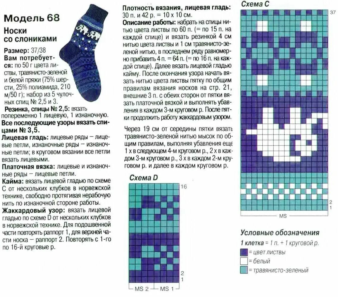Красивые рисунки спицами для носков схемы Носки со слониками. Socks with elephants. Носки, Схемы вязания, Вязание