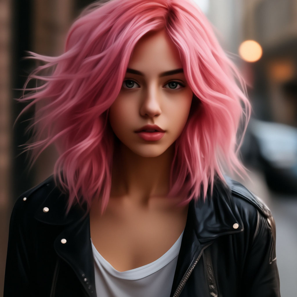Красивые розовые волосы фото "A girl with pink hair in everyday ." - image created in Shedevrum