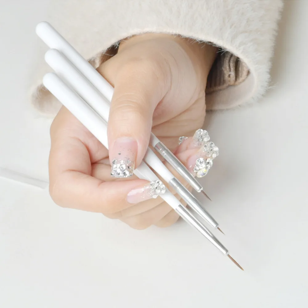 Красивые ручки маникюр French Style Liner Painting Striping Drawing Pen 3 PCS A Set Acrylic White Handl
