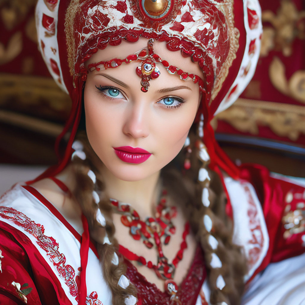 Красивые русские макияж "Russian russian empire style makeup, ." - image created in Shedevrum