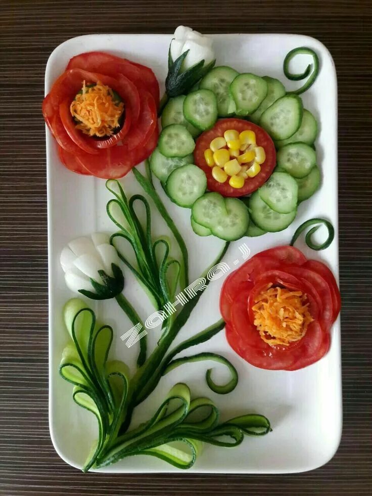 Красивые салаты из овощей оформление Pin by f f.h on food decoration Food decoration, Food carving, Food presentation