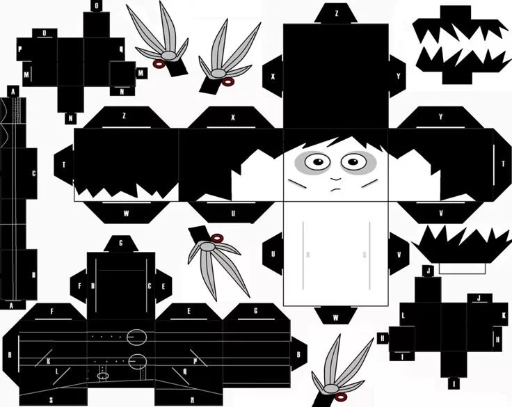 Красивые самоделки из бумаги Edward Scissorhands Cubeecraft Paper doll template, Origami paper art, Halloween