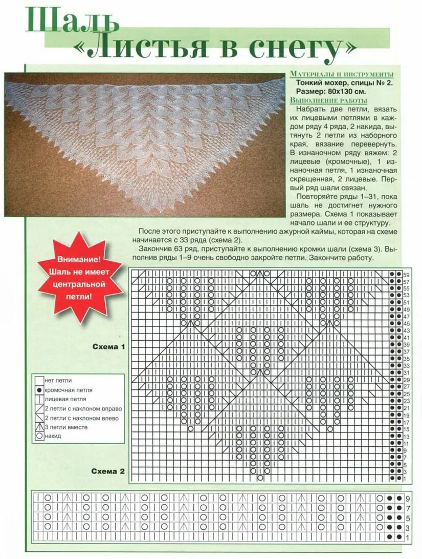 Красивые шали спицами схема описание Шаль Листья в снегу Knitting machine patterns, Lace knitting patterns, Lace knit