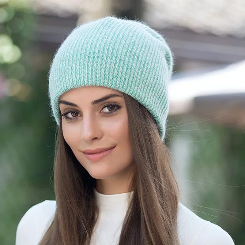 Красивые шапки фото New Simple Rabbit Fur Beanie Cap For Women Winter Thick Warm Knitted Wool Turban