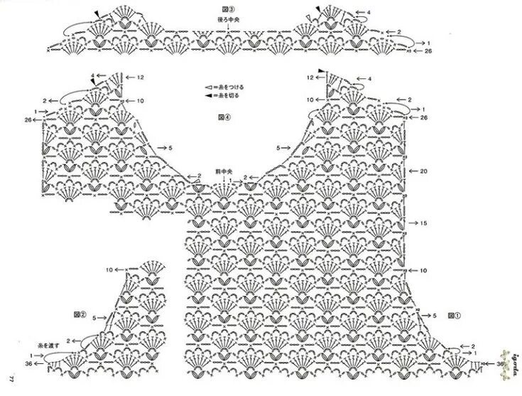 Красивые схемы вязания крючком кофточек au crochet un pull demi manche au point aéré Схемы вязаных крючком платьев, Вяза