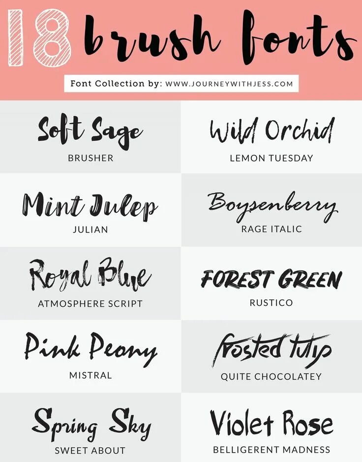 Красивые шрифты для оформления инстаграма Free Font Collection: 18 Brush Fonts - Journey With Jess Inspiration for your Cr