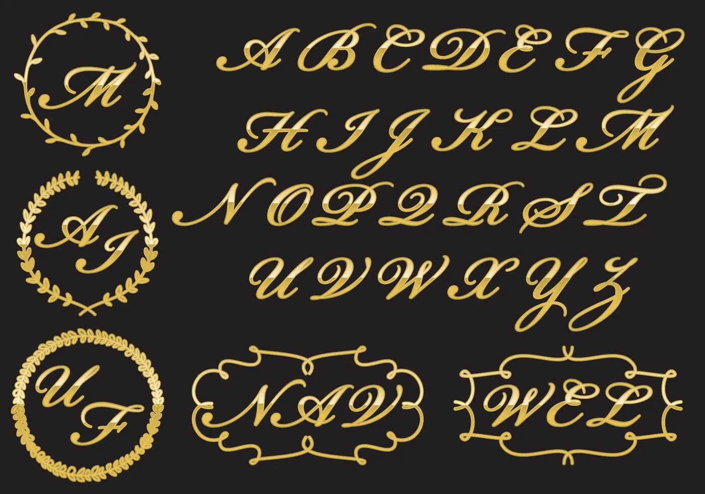Красивые шрифты для оформления онлайн Golden Monograms 101220 Vector Art at Vecteezy