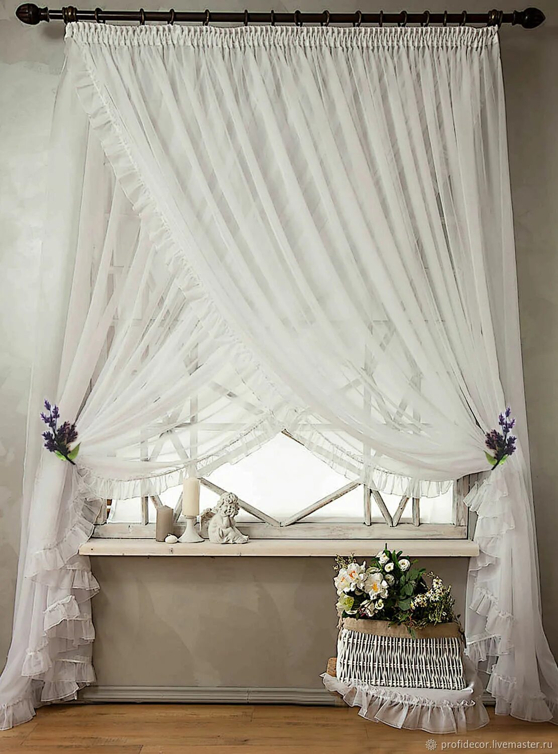 Красивые шторы на окнах фото tulle: Tulle crepe white with hooks ,"Provence 2" - купить на Ярмарке Мастеров -