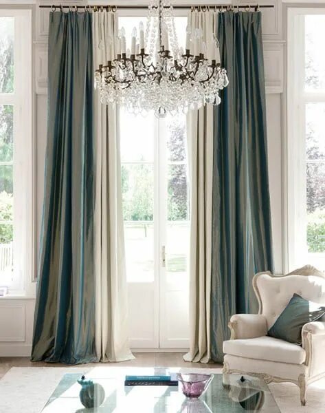 Красивые шторы в интерьере Pretty silk draperies in this room...gorgeous chandelier too! Curtains living ro