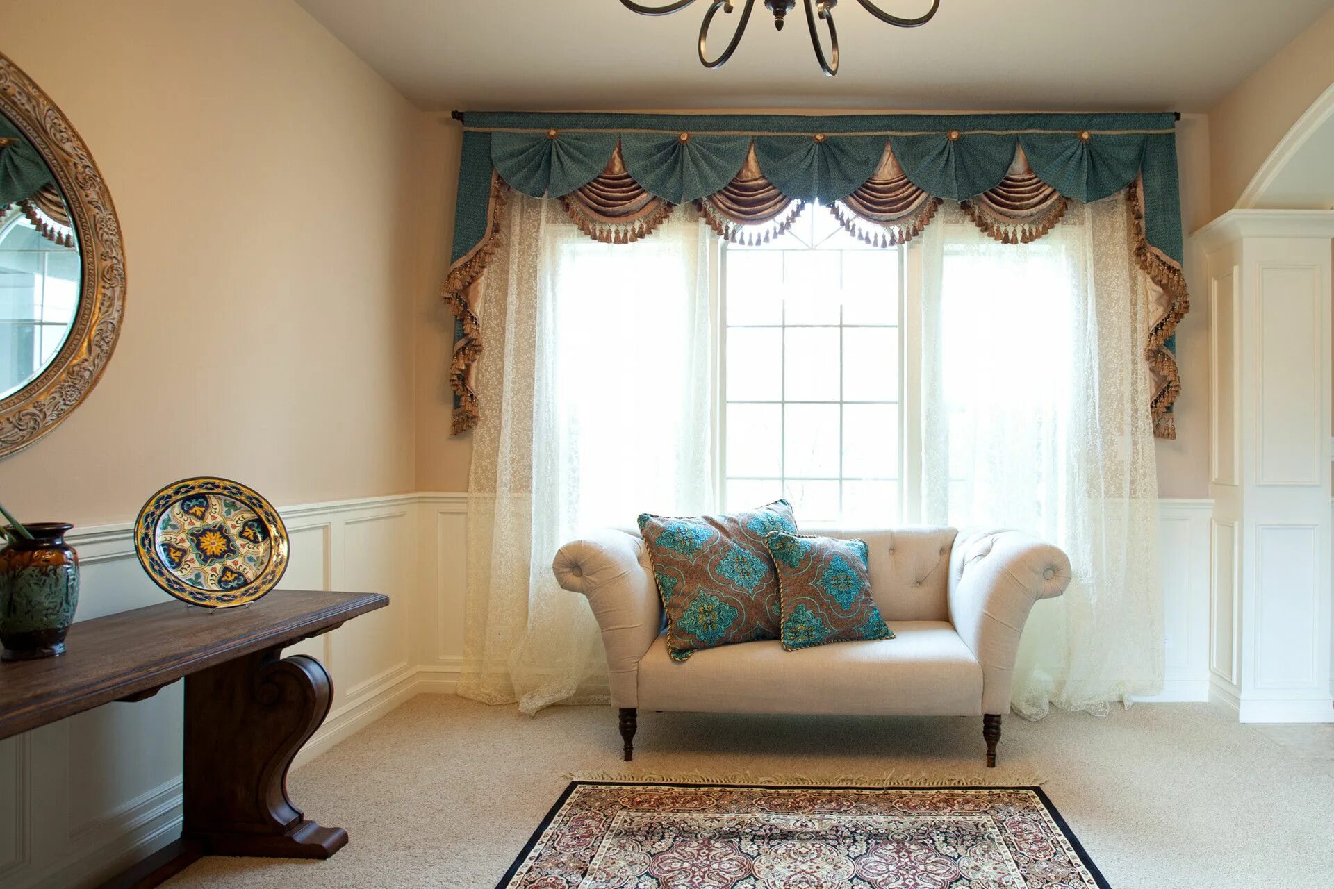 Красивые шторы в интерьере фото Blue Chenille Paris Salon Swag Valances Curtain Drapes Living room valances, Win