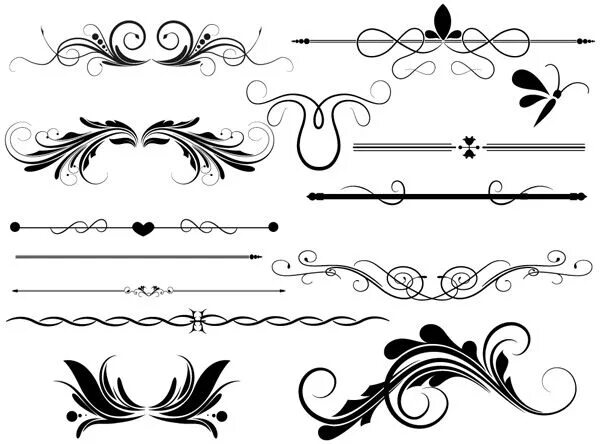 Красивые штучки для оформления текста Divider & Page Decoration Vectors Designs Brushes, Shapes & PNG Vector design, P