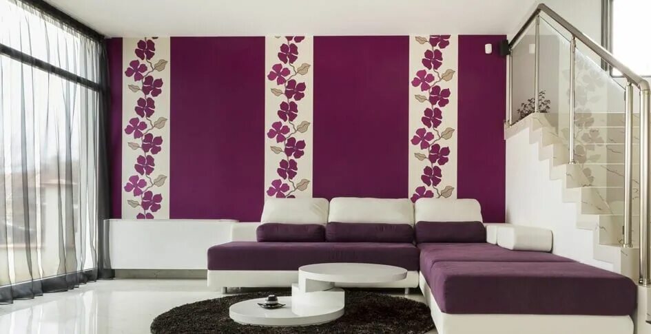 Красивые сочетания обоев в интерьере Pin on Wall Design Family room wall decor, Living room wall designs, Purple inte