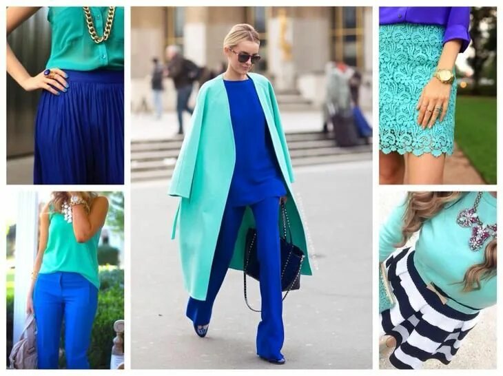 Красивые сочетания с синим в одежде сочетание синего и бирюзового Color blocking outfits, Monochromatic fashion, Col