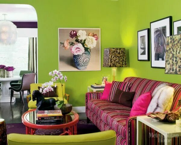 Красивые сочетания в интерьере LookBook Eclectic Living Room ELLE Decor Living room green, Lime green walls, Ec