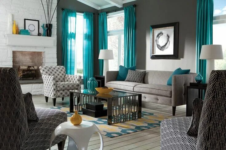 Красивые сочетания в интерьере Contemporary Teal Living Room Decor Teal living rooms, Teal living room decor, T