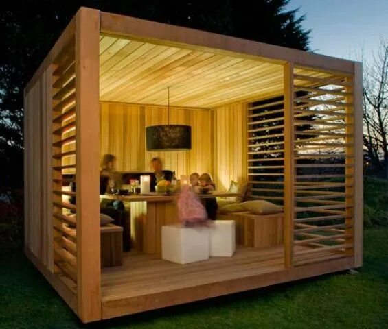 Красивые современные беседки фото wooden eco gazebo cube for having meals outdoors Небольшие беседки, Планы беседк