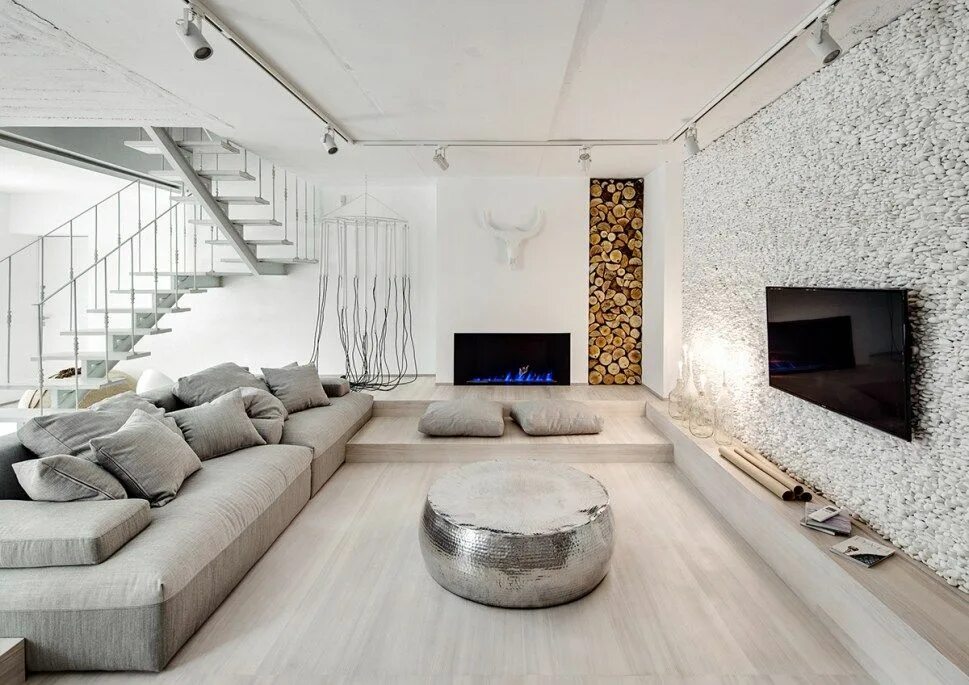 Красивые современные интерьеры квартир Un univers blanc à Kiev Wit appartement, Groen interieur, Design woonkamers