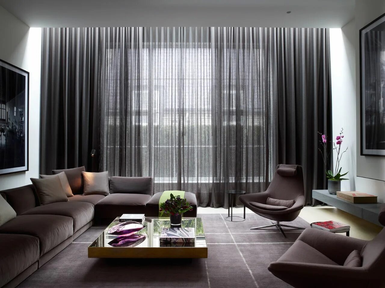 Красивые современные шторы фото Interiors Big windows living room, Sheers curtains living room, Window curtains 