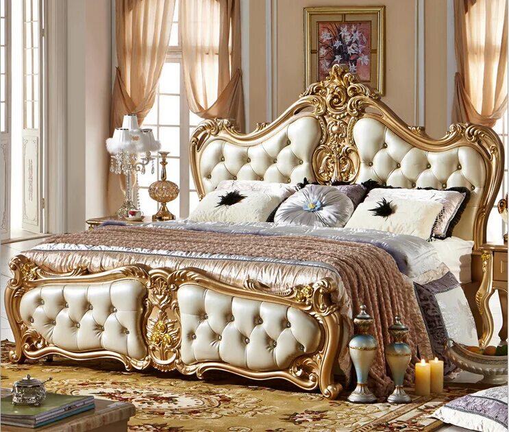 Красивые спальные кровати фото Купить король размеры кровать современный классический люкс античная мебель крис