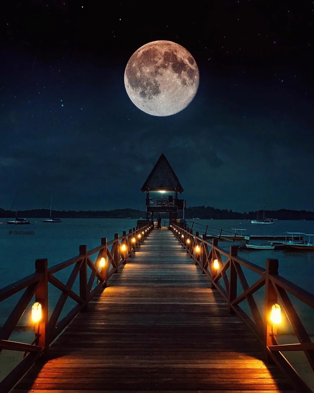 Красивые спокойные фото доброй ночи Full Moon Night on a Pier