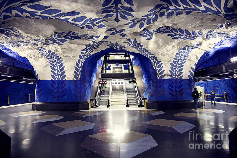 Красивые станции метро фото Stockholm Metro Station Ceiling Cave Light Blue Photograph Photograph - Stockhol