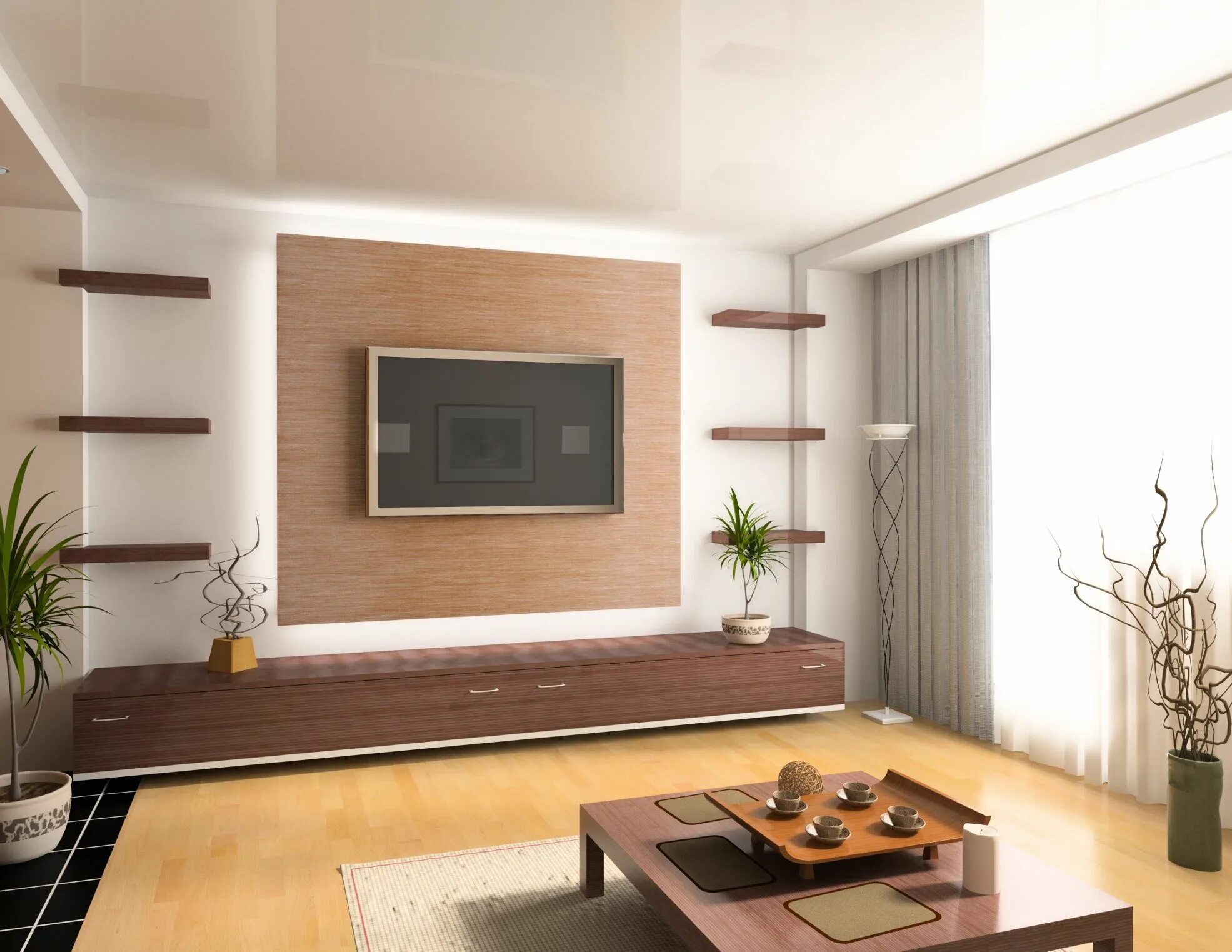 Красивые стены в интерьере гостиной Cómo lograr una decoración minimalista Floating shelves living room, Japanese ap