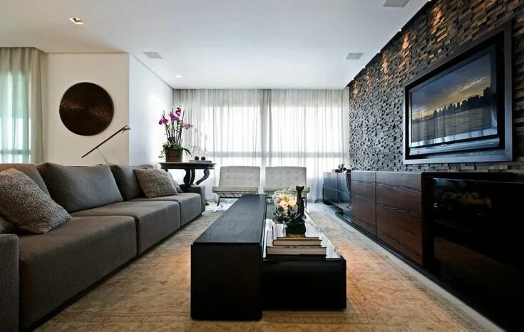 Красивые стены в интерьере гостиной фото Rectangular Table for Elongate Living Room Salas de estar compridas, Quarto de f