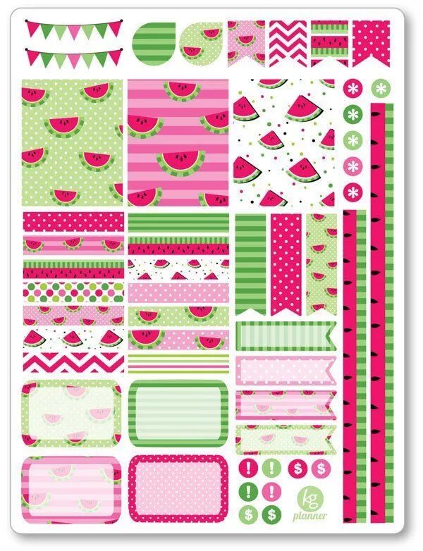 Красивые стикеры для оформления текста Watermelon Decorating Kit PDF PRINTABLE Planner Stickers Free planner stickers, 