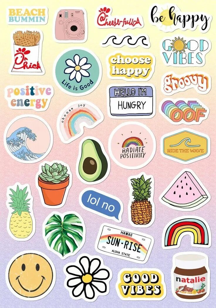 Красивые стикеры для оформления текста Vsco Light Pink Blue Yellow Funny Stickers For Girls For Bottle Phone Case Lapto