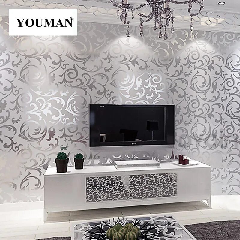 Красивые стильные обои фото Wallpaper Kamu Laki 3D Daun Pola Mewah Abu abu Bertekstur Modern Abu abu Vinyl R