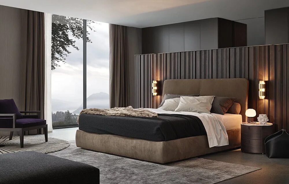 Красивые стильные спальни фото Кровать Laze от Poliform из Италии - купить в Москве в салонах ТРИО-Интерьер
