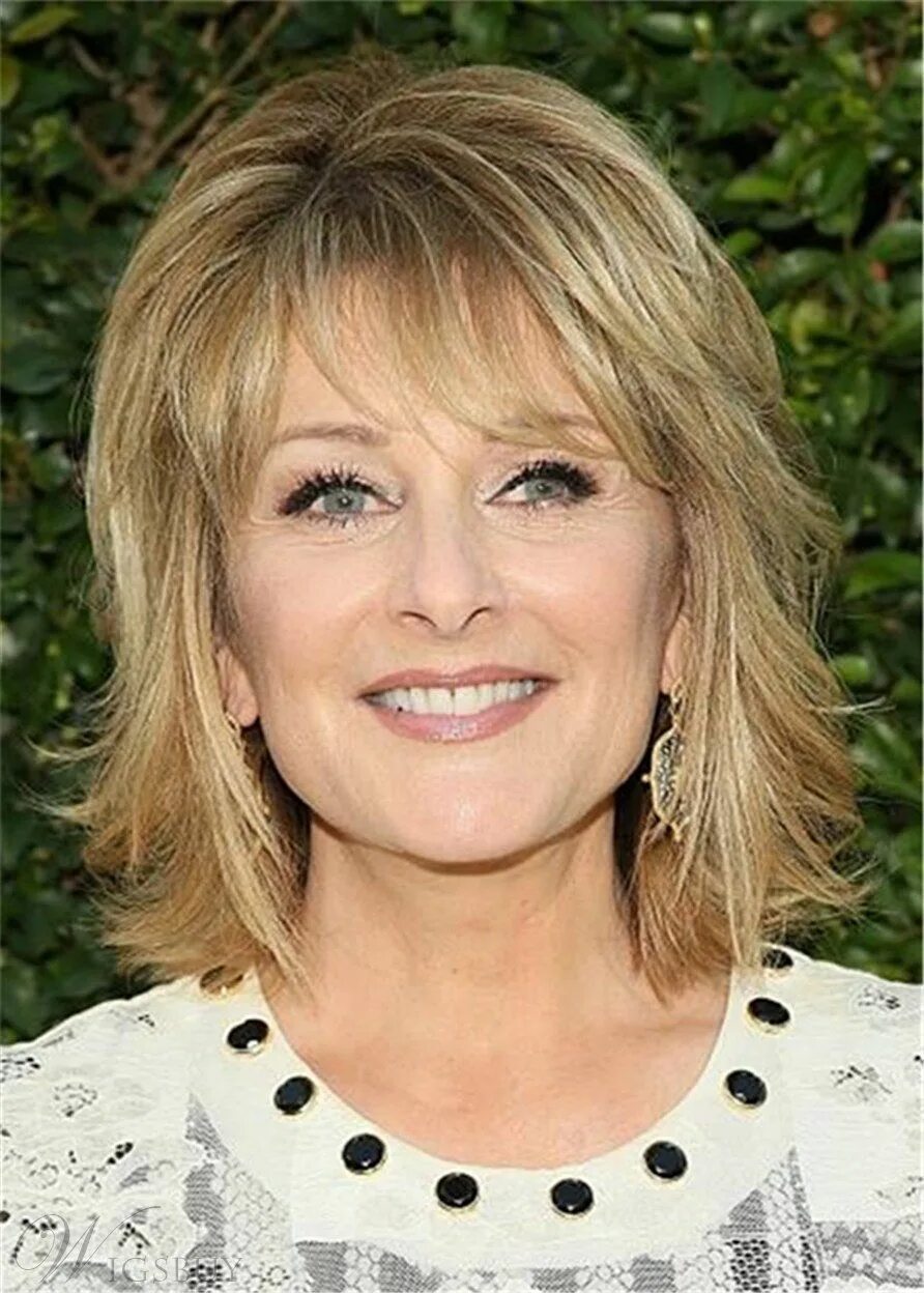 Красивые стрижки на средние волосы 50 Shag Bob Should Length Synthetic Hair Natural Straight With Bangs Women Wig 16 I
