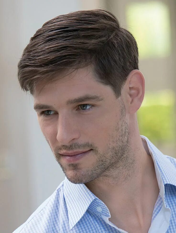 Красивые стрижки на средние волосы для мужчин Brown Straight Synthetic Refined Men Wigs Corte de cabelo masculino, Cabelo masc