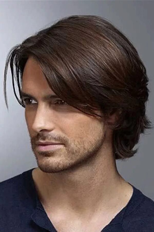Красивые стрижки на средние волосы для мужчин Middle Natural Straight Side Swept Fringes Men's Hairstyle Lace Front Human Wigs