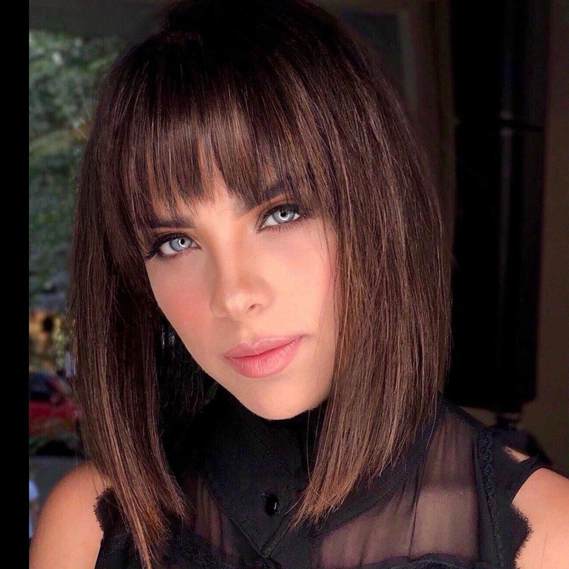 Красивые стрижки с челкой 2024 15 Inches Human Hair Medium Length Synthetic Wig - Amanda Short hair cuts, Mediu