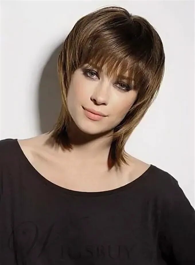 Красивые стрижки с челкой на тонкие волосы Latest Trend Short Layered Straight Capless Synthetic Wig 12 Inches