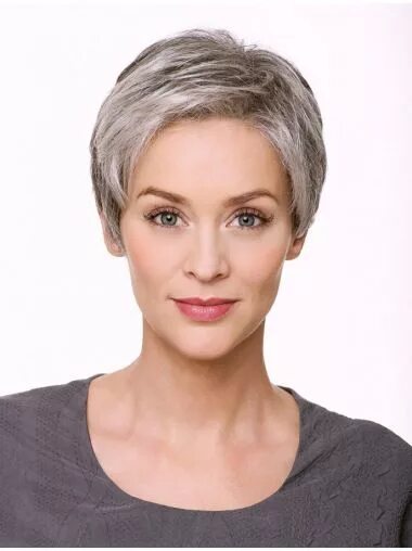 Красивые стрижки седые волосы фото Cropped Monofilament 5" Synthetic Grey Wigs Wig hairstyles, Grey wig, Wigs