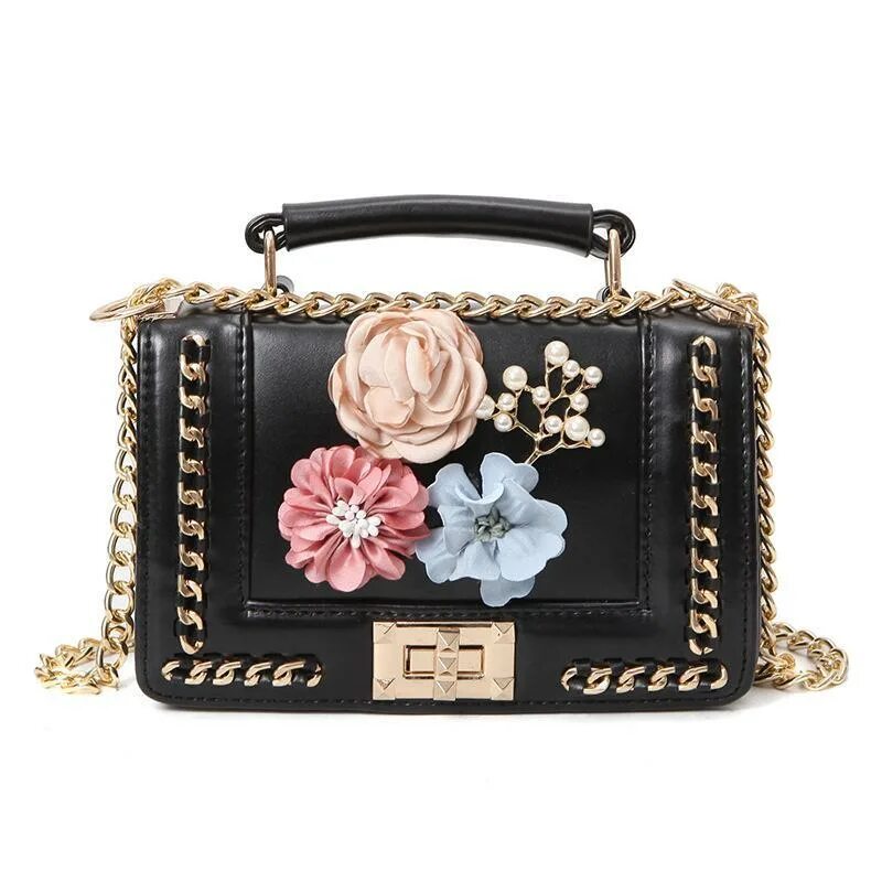 Красивые сумочки купить Woven Chain Contrast Flower Pearl Small Square Bag Shoulder Messenger купить нед