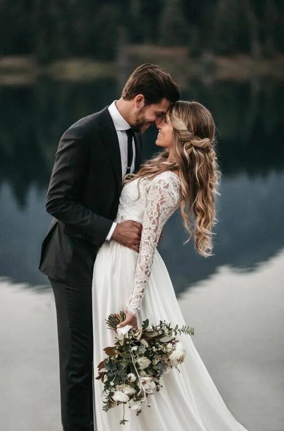 Красивые свадьбы фото скачать Two Pieces Lace Long Sleeve Boho Wedding Dress 2022 Romantic sunset wedding, Wed