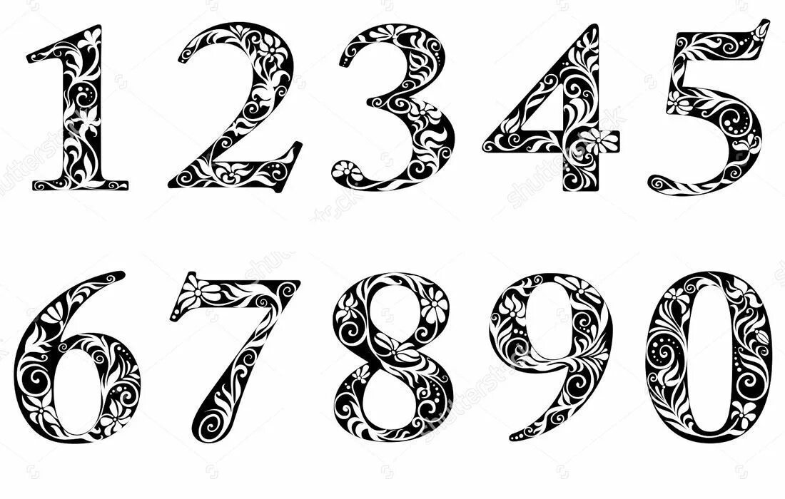 Красивые цифры для оформления скопировать Вытынанки цифры Caligraphie, Nombre typographie, Tatouage lettre