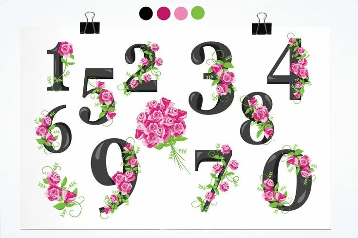 Красивые цифры для оформления скопировать Floral Numbers graphics and illustrations By Prettygrafik Design TheHungryJPEG.c